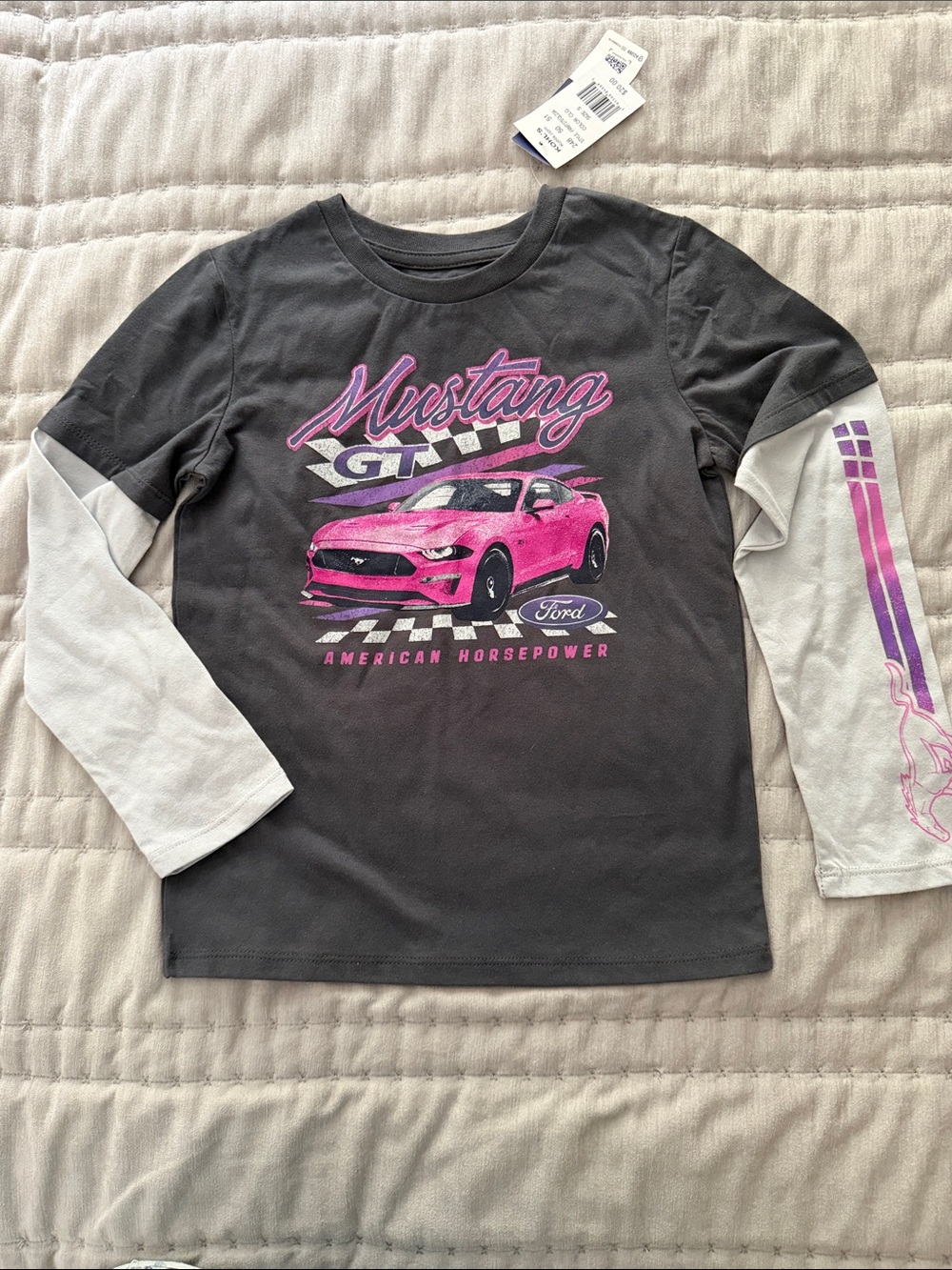 Ford Mustang GT Long-Sleeve Tee in Black with Pink Graphic